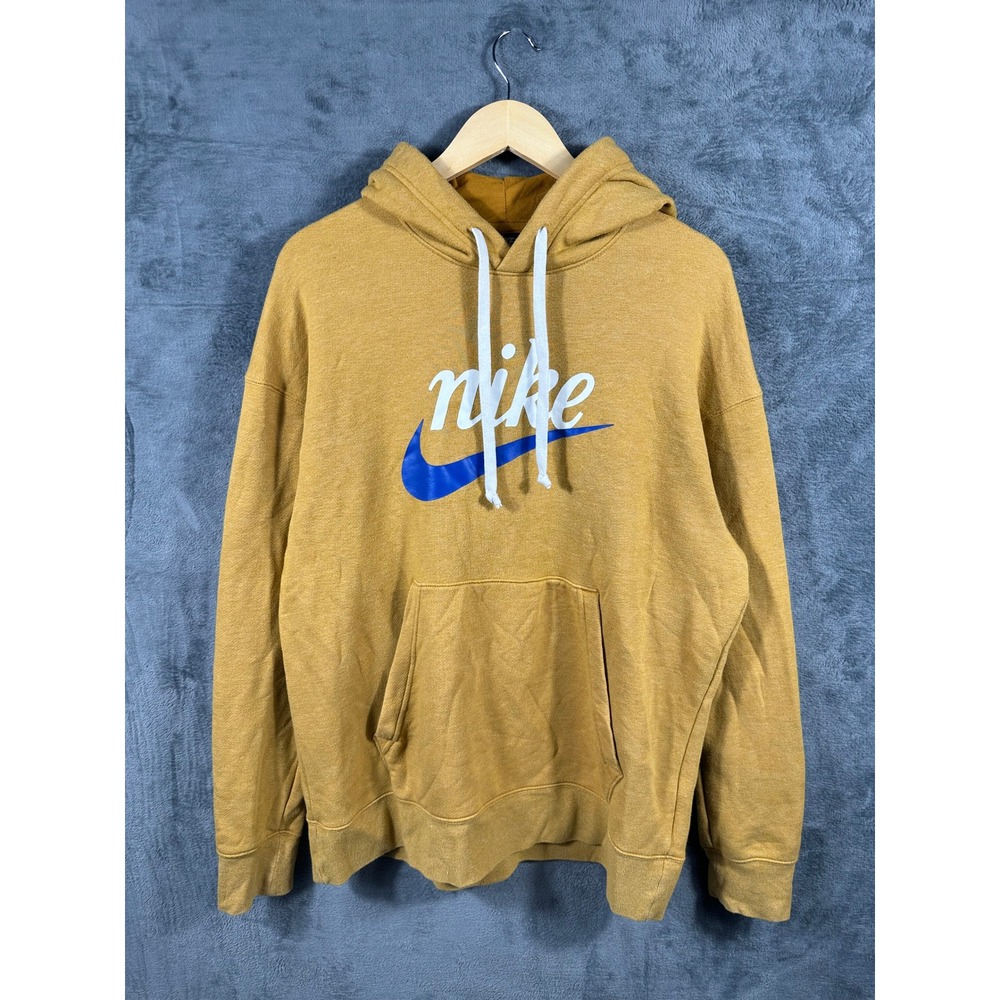 Nike Mens Sportswear Hoodie Mustard Yellow Heather Logo Pullover Large
